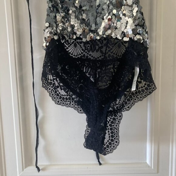 NWT Intimately Free People Main Character Bodysuit Silver Sequence Sz S - Picture 4 of 9